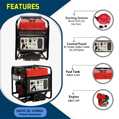 5.5 KVA Genset ,Recoil Start & Self Start ,Oasis UL-6500is