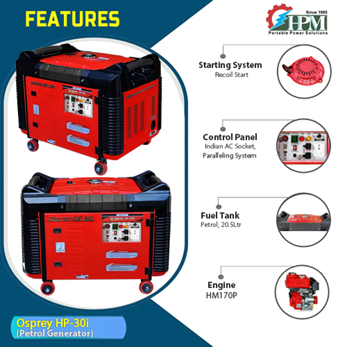3.3 KVA Petrol Inverter Generator, Model Osprey HP-30i, Recoil Start